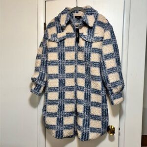 Lulus Winter Winds Blue Plaid Shearling Jacket
